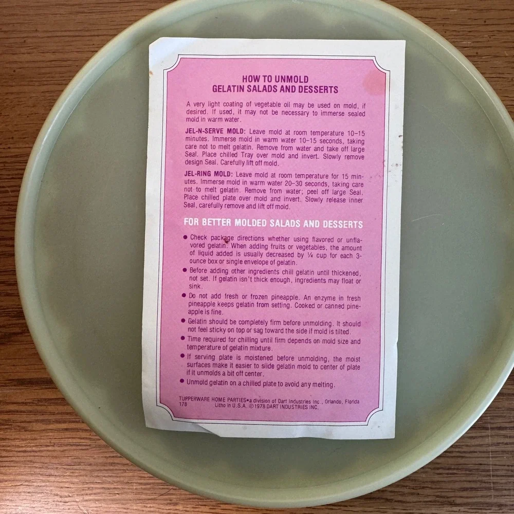Vintage Tupperware Jel-Ring‎ Jello Mold 621 Mint Green 3 Piece Set Made in USA